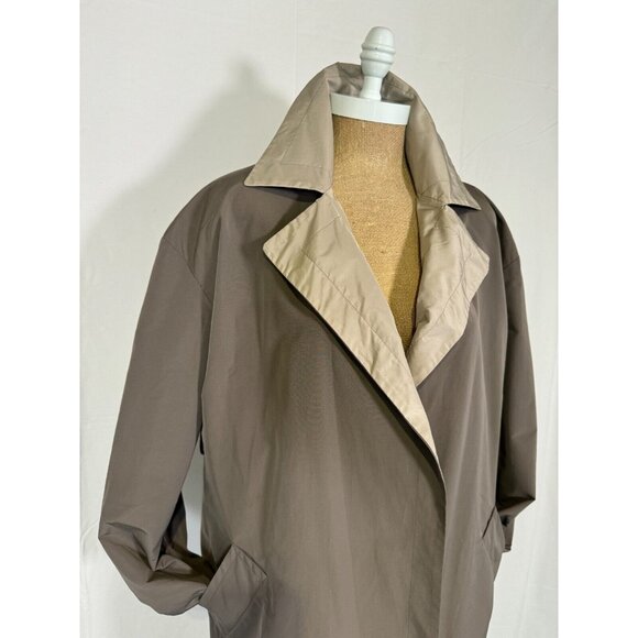 MAX MARA Grey Beige Nylon Rain Trench Coat Reversible Long Jacket Pockets Sz 6 - Picture 3 of 16